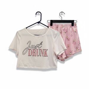 White and Pink Graphic Pajama Set